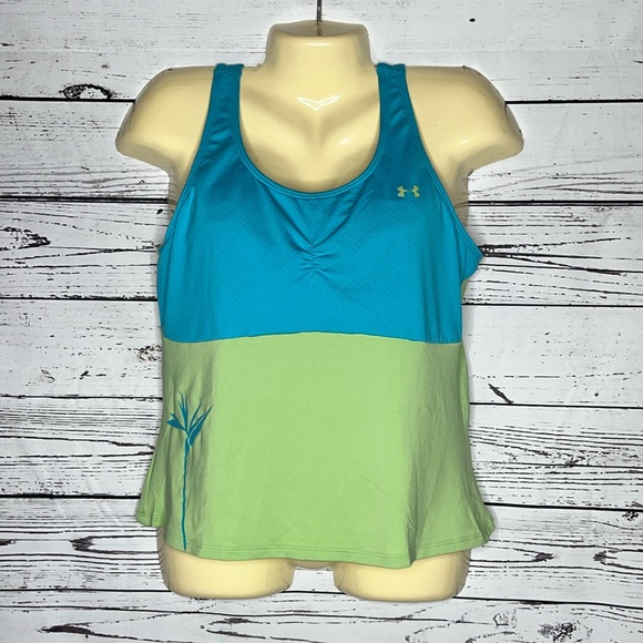 Under Armour Size XL Blue & Green Colorblock Athletic Tank Top w/ Shelf Bra - Picture 1 of 4